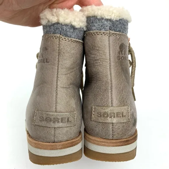 Sorel Boots Alpine Sneakerchic Sherpa Sneaker Ankle Bootie Leather Flannel Sz 5