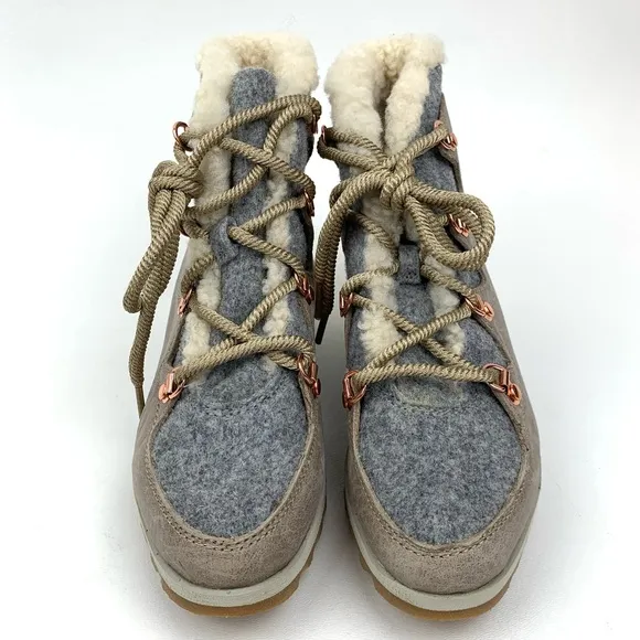 Sorel Boots Alpine Sneakerchic Sherpa Sneaker Ankle Bootie Leather Flannel Sz 5