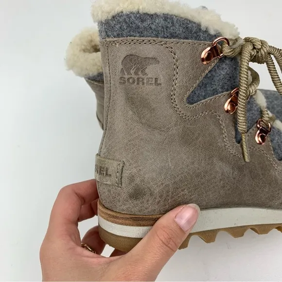 Sorel Boots Alpine Sneakerchic Sherpa Sneaker Ankle Bootie Leather Flannel Sz 5