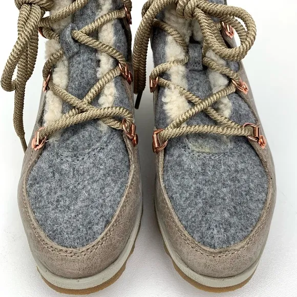 Sorel Boots Alpine Sneakerchic Sherpa Sneaker Ankle Bootie Leather Flannel Sz 5