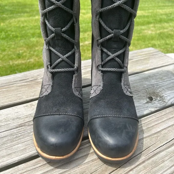 Sorel Cate the Great Wedge Tall Laceup Knee Boots Black Leather NL2175-010 8.5