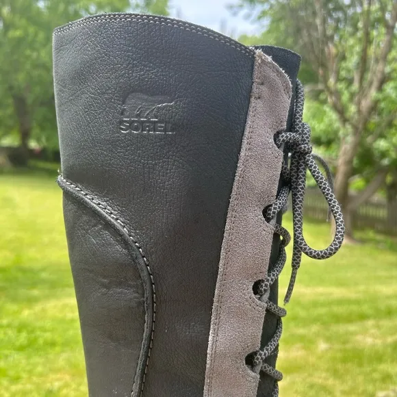 Sorel Cate the Great Wedge Tall Laceup Knee Boots Black Leather NL2175-010 8.5