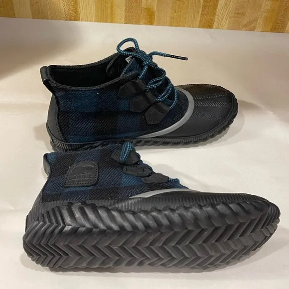 Sorel Duck Boots Womens Rain Blue Plaid Ankle