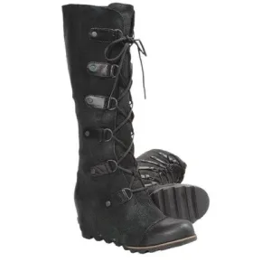 Sorel Joan Of Arctic Tall Distressed Suede Leather Lace Up Wedge Boots Size 10
