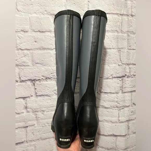 Sorel Joan Rain Wedge Tall Boot Black  / Gray Size 7.5