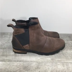 Sorel NL2671 Brown Leather Emelie Waterproof Chelsea Ankle Women’s Boots Size 10