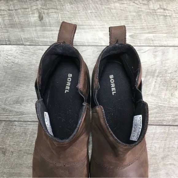 Sorel NL2671 Brown Leather Emelie Waterproof Chelsea Ankle Women’s Boots Size 10