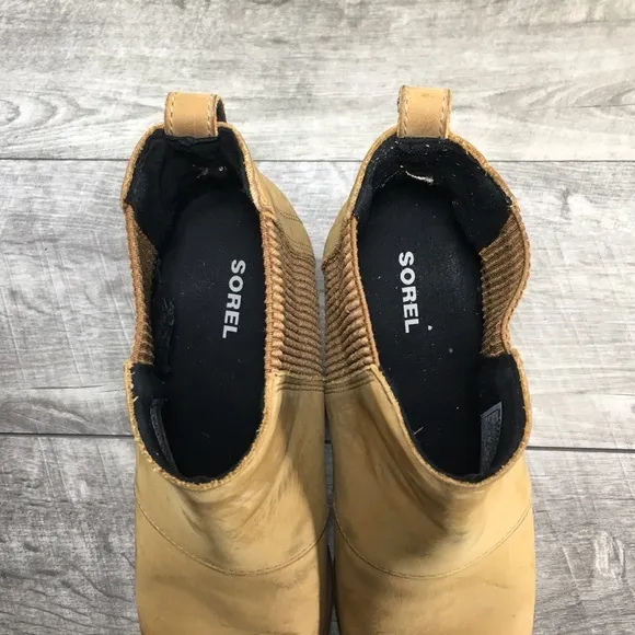 Sorel NL3022 Camel Leather Joan of Arctic Chelsea Ankle Womens Boots Size 8.5