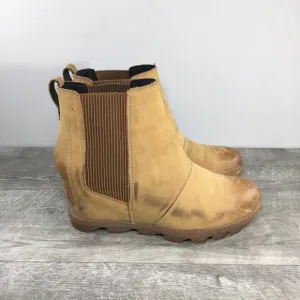 Sorel NL3022 Camel Leather Joan of Arctic Chelsea Ankle Womens Boots Size 8.5