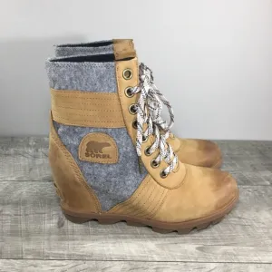 Sorel NL3376 Lexie Wedge Womens Felt &amp; Leather Waterproof Ankle Boots Size 8.5