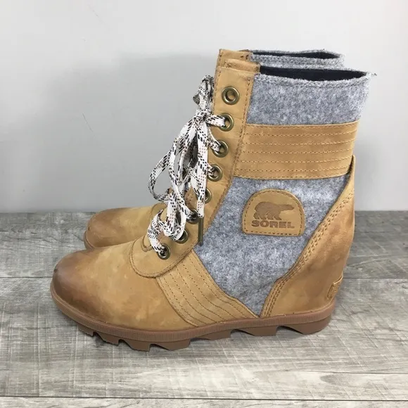 Sorel NL3376 Lexie Wedge Womens Felt &amp; Leather Waterproof Ankle Boots Size 8.5