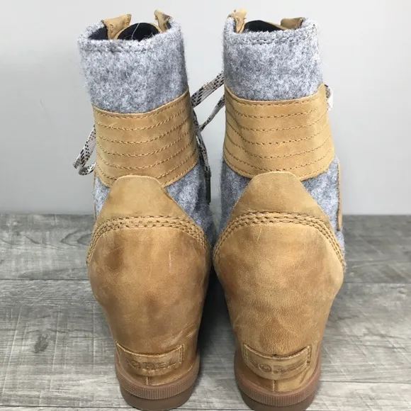 Sorel NL3376 Lexie Wedge Womens Felt &amp; Leather Waterproof Ankle Boots Size 8.5