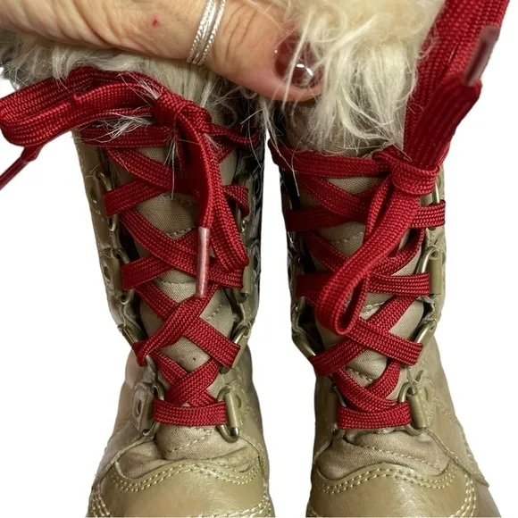 🎉Sorel Tofino II kids Tall Faux Fur Boots Winter Outdoors Tan Red Laces size 1