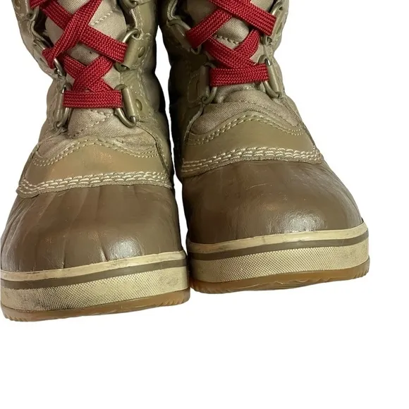 🎉Sorel Tofino II kids Tall Faux Fur Boots Winter Outdoors Tan Red Laces size 1