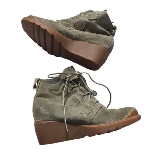Sorel Toronto suede Leather Lace up wedge ankle boots Women's  Size 7 in Olive