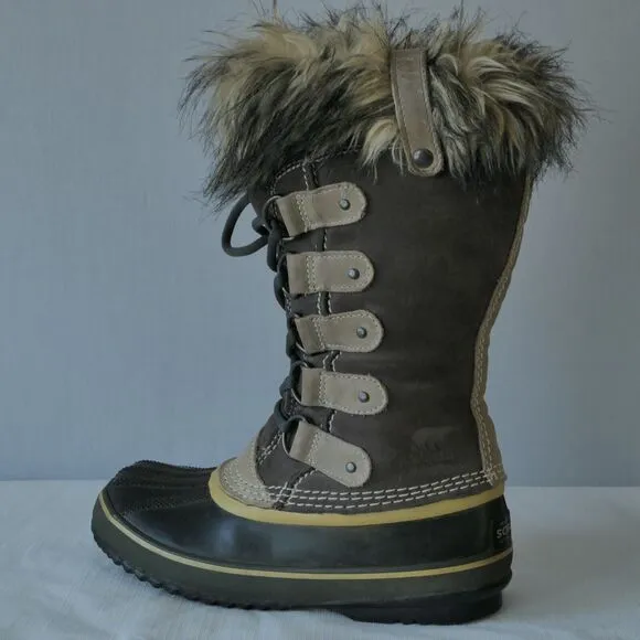 Sorel Winter Snow Boots Women's Size 6 Joan of Arctic Tall Tan Brown Faux Fur