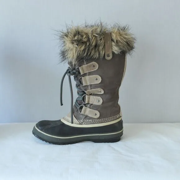 Sorel Winter Snow Boots Women's Size 6 Joan of Arctic Tall Tan Brown Faux Fur