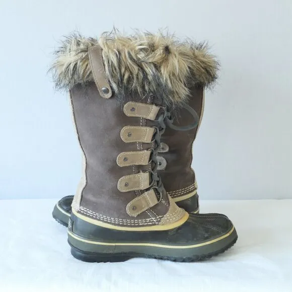 Sorel Winter Snow Boots Women's Size 6 Joan of Arctic Tall Tan Brown Faux Fur
