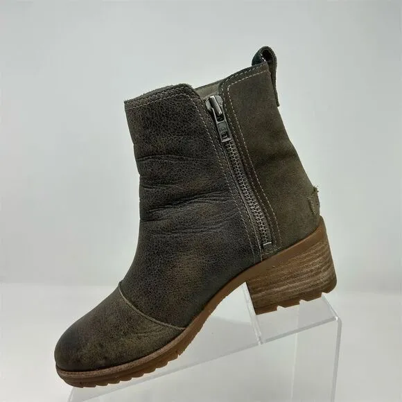 Sorel Women's Cate Ankle Boots Size 6 Gray Waterproof Casual Block Heel