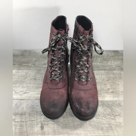 Sorel Womens NL3046 Lexie Maroon Red Leather Wedge Winter Snow Boots Size 9.5