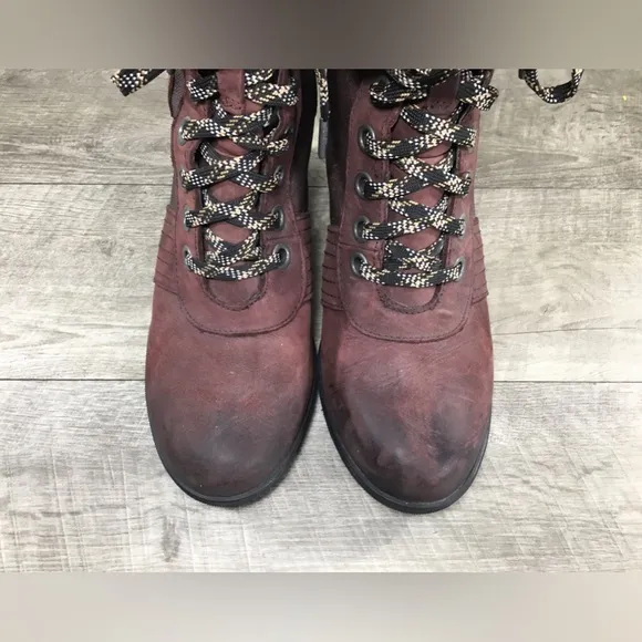 Sorel Womens NL3046 Lexie Maroon Red Leather Wedge Winter Snow Boots Size 9.5