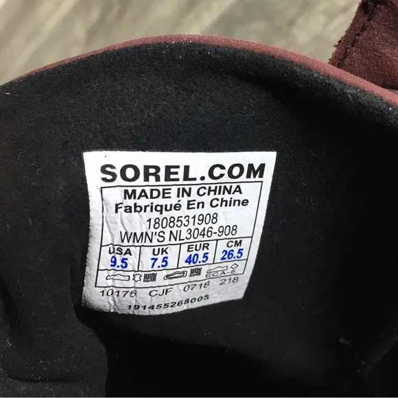 Sorel Womens NL3046 Lexie Maroon Red Leather Wedge Winter Snow Boots Size 9.5