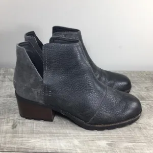 Sorel Women's NL3383 Cate Cutout Gray Leather Waterproof Bootie Boots Size 8