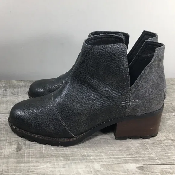 Sorel Women's NL3383 Cate Cutout Gray Leather Waterproof Bootie Boots Size 8