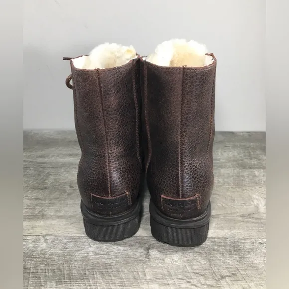 Sorel Womens NL3415 Phoenix Short Lace Up Cozy Sherpa Leather Brown Boots Sz 7.5