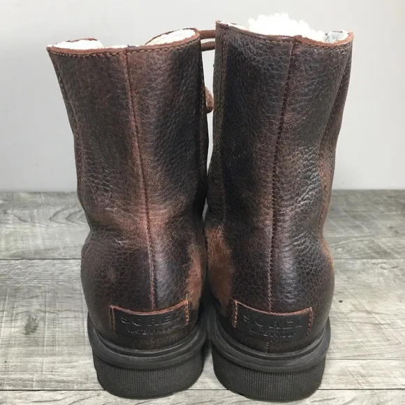 Sorel Womens NL3416 Phoenix Short Lace Up Cozy Sherpa Leather Brown Boots Size 9