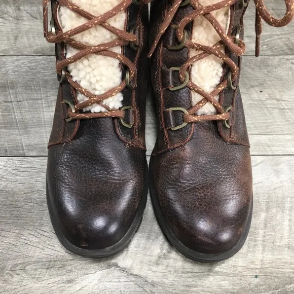 Sorel Womens NL3416 Phoenix Short Lace Up Cozy Sherpa Leather Brown Boots Size 9