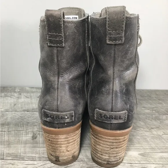 Sorel Womens NL3715 Cate Gray Leather Combat Lace Up Waterproof Bootie Boots 9.5
