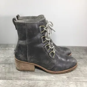 Sorel Womens NL3715 Cate Gray Leather Combat Lace Up Waterproof Bootie Boots 9.5