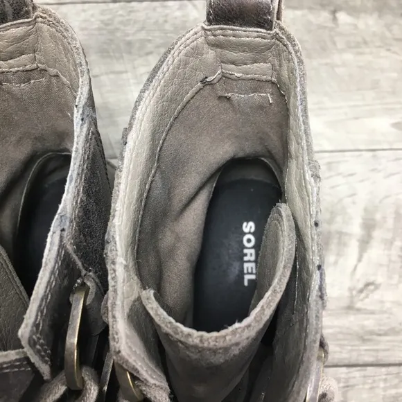 Sorel Womens NL3715 Cate Gray Leather Combat Lace Up Waterproof Bootie Boots 9.5