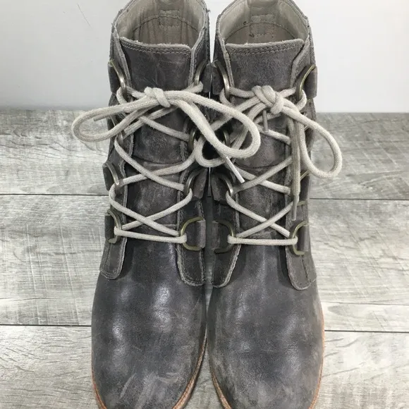 Sorel Womens NL3715 Cate Gray Leather Combat Lace Up Waterproof Bootie Boots 9.5