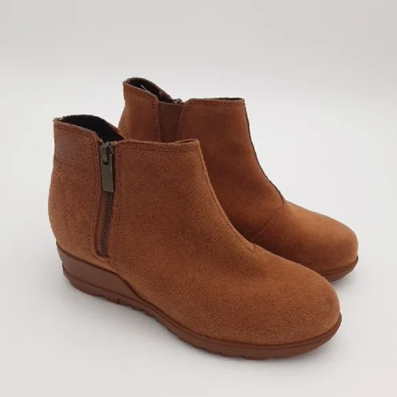 Sorel Women's Suede Ankle Boots Brown Wedge casual office festival Y2K