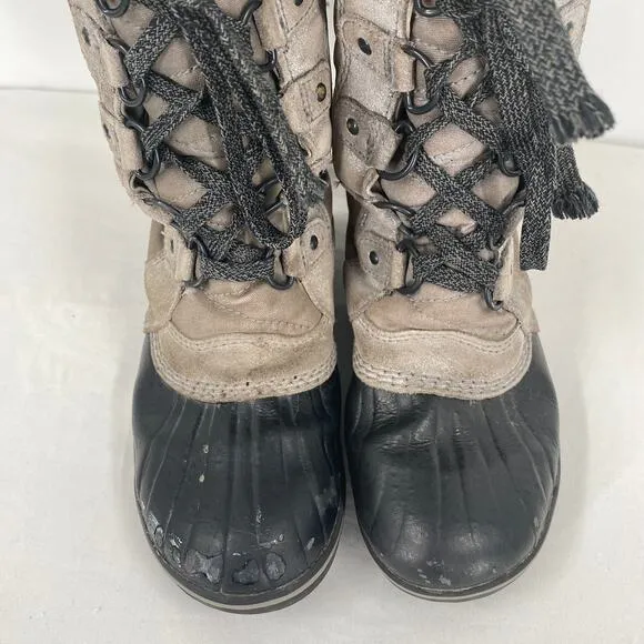 Sorel Youth Tofino II Quarry Silver Tall Lace Up Winter Boots Size 2