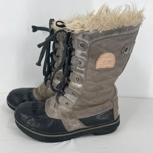 Sorel Youth Tofino II Quarry Silver Tall Lace Up Winter Boots Size 2