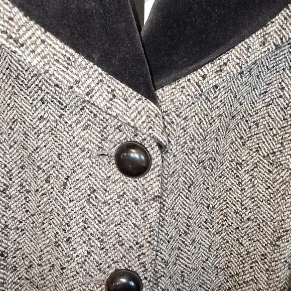 Spanner Vintage Herringbone Tweed Wool Blend Velvet Trim Blazer NWT Size 10