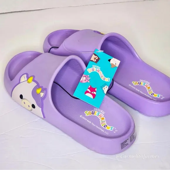SQUISHMALLOW BUBBA COW 🐄 Purple Kids Slides Sandals Big kids 4-5 NWT