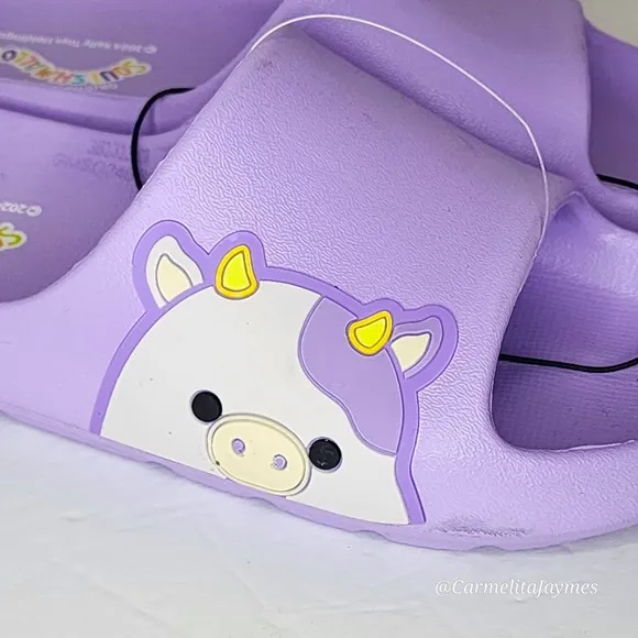 SQUISHMALLOW BUBBA COW 🐄 Purple Kids Slides Sandals Big kids 4-5 NWT