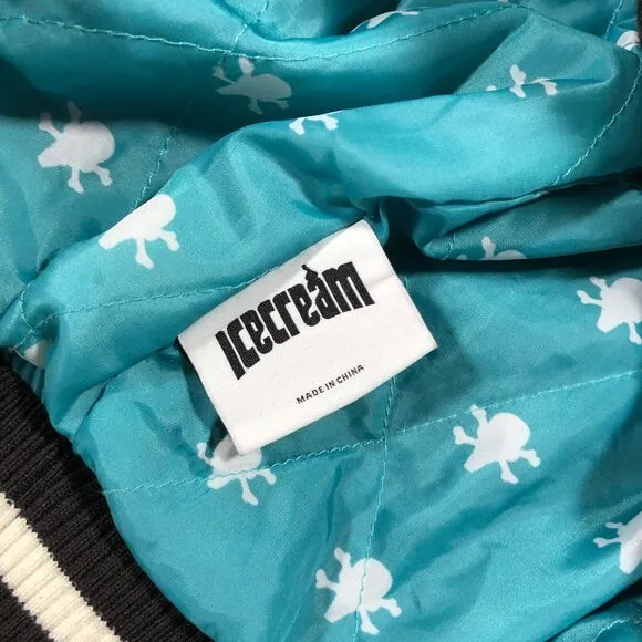 SS22 Ice Cream Cone Logo Bones Black Satin Bomber Jacket Coat Size Small S B31