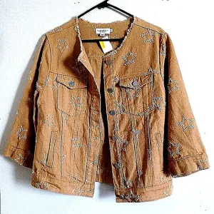 STAR SHAPE Distressed Fringe Frayed Cut-Out Denim Jean Jacket Lili Sidonio NWT