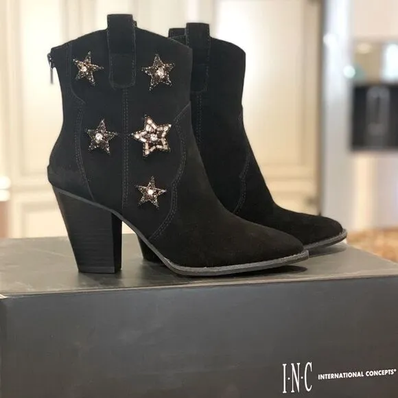 Star Embellished Suede Ankle Boots