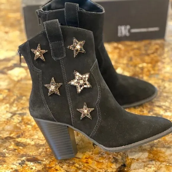 Star Embellished Suede Ankle Boots