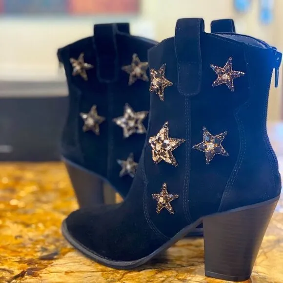 Star Embellished Suede Ankle Boots