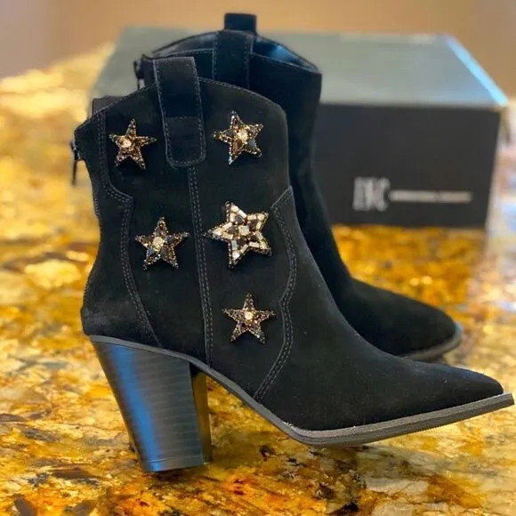 Star Embellished Suede Ankle Boots