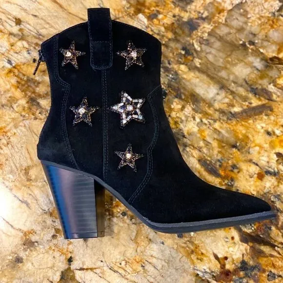 Star Embellished Suede Ankle Boots