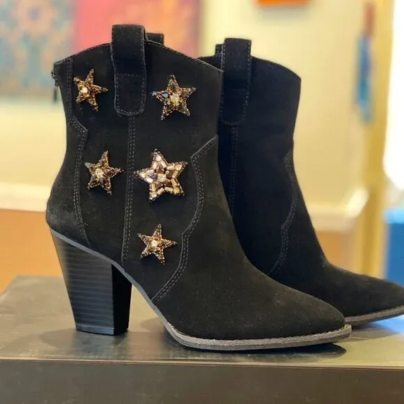 Star Embellished Suede Ankle Boots