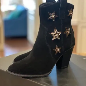 Star Embellished Suede Ankle Boots